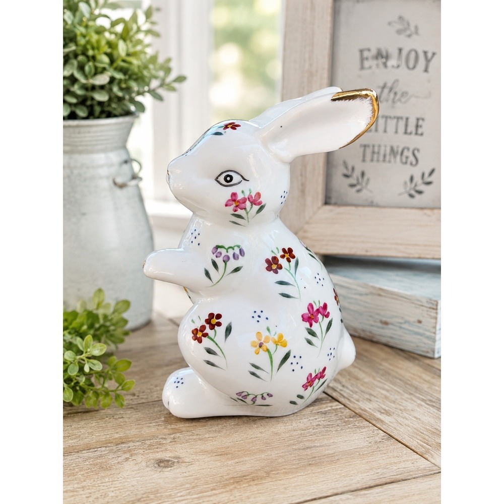 Formalities By Braum Bros. Floral Ceramic Bunny with 10K trim